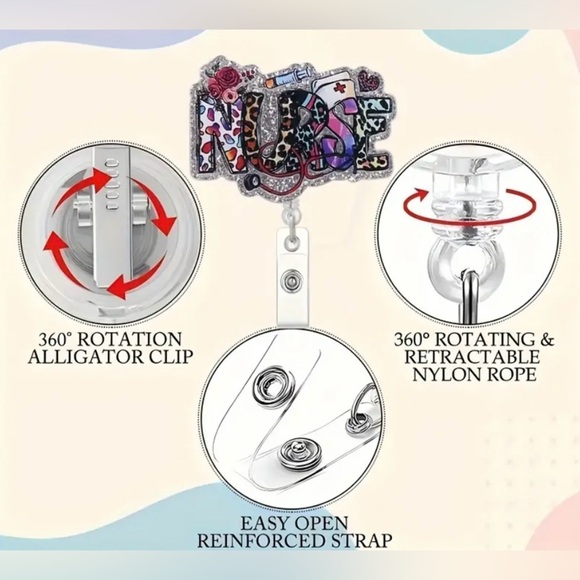 NURSE ID Badge Retractable Glitter - Picture 3 of 3